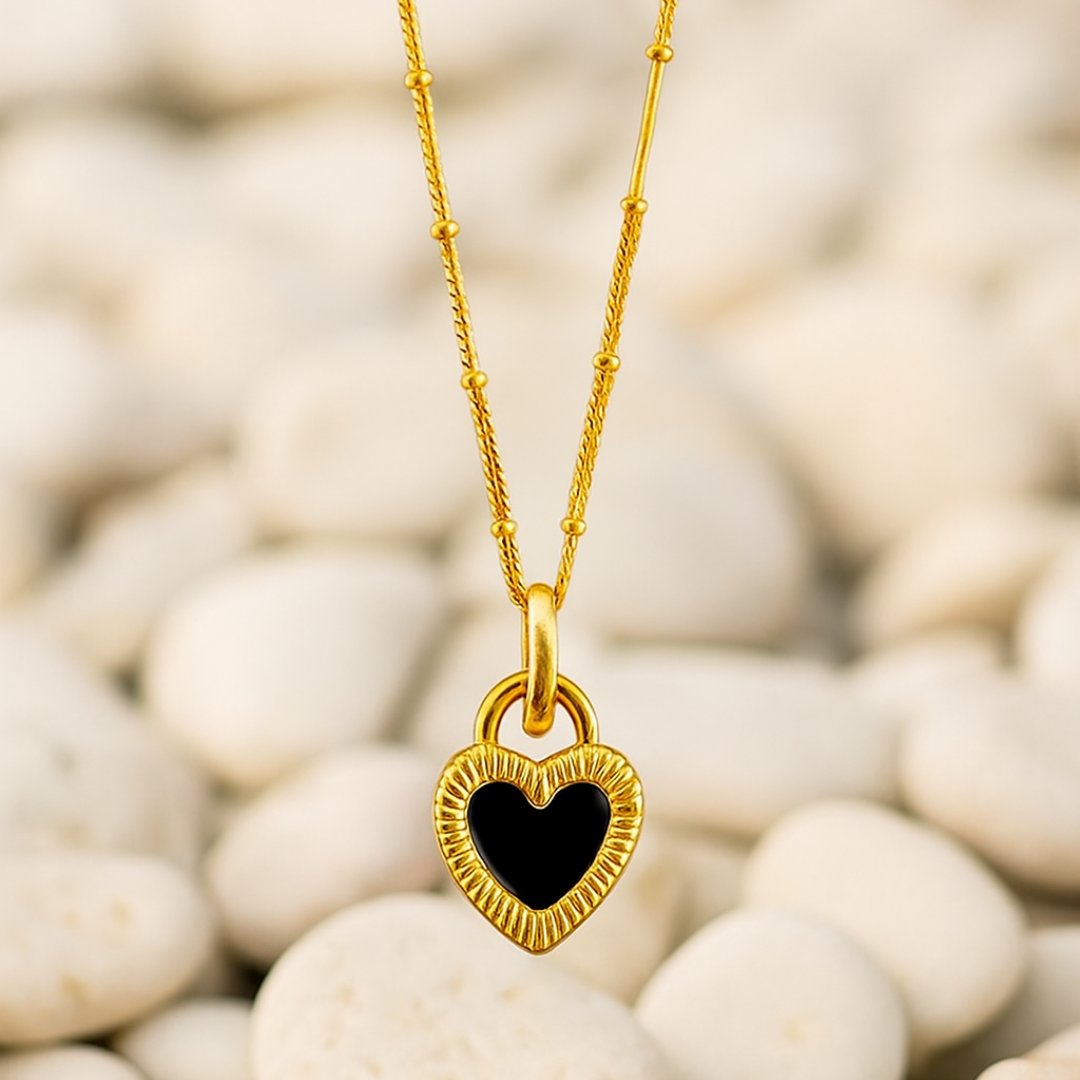 Gold Black Stoned Heart Shaped Pendant Set IN DUBAI | UAE