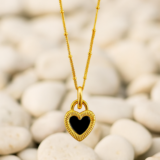 Gold Black Stoned Heart Shaped Pendant Set IN DUBAI | UAE