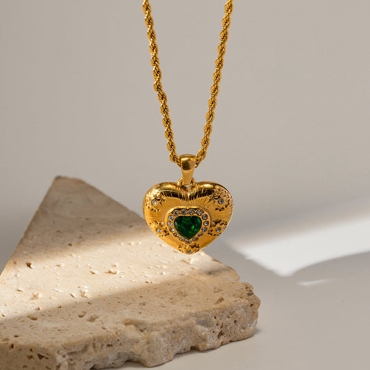 GREEN STONED HEART-SHAPED PENDANT SET IN XIJEWELS JEWELRY STORE